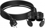 V&auml;litingimustes kasutatav pikenduskaabel, 3 m, topelt pikenduskaabel, topeltpistik pistikupesa jaoks, topeltpistik IP44 2 Schuko pistikupesaga, kummist toitejuhe 3500 W aeda/ehitusplatsile koos kaitsekorgiga