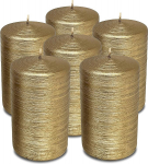 Hyoola Brushed Metallic Pillar Candles - K&uuml;&uuml;nlad Antique Gold Pack of 6 - Pillar Candles Antique Gold - Dekoratiivsed Pillar Candles Large Made in EU - K&uuml;&uuml;nlad pikk p&otilde;lemisaeg - 6 cm x 10 cm