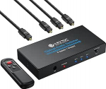 eSynic SPDIF/Toslink Switcher 3x1 koos IR-puldiga Digitaalne optiline audiol&uuml;liti LPCM2.0/DTS/Dolby-AC3 jaoks, 40m raadius, LED olekuteade, &uuml;lekoormuskaitse.