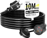 Kummist pikenduskaabel 10 m v&auml;lise kaabli pikendused kaitsva kontaktpistikuga Schuko pikendus 16 A/250 V, must, H05RR-F 3G 1,5 mm&sup2;