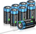 CITYORK 5500 mWh 1,5 V laetav beebi C aku USB-C (8 tk), liitium-ioon LR14 C aku laetav aku, laeb alla 2 tunni, &uuml;le 1000 ts&uuml;kli, koos C-t&uuml;&uuml;pi laadimiskaabliga, LEDiga