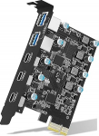 YEELIYA USB 3.0 PCIe kaardi 5 port (3 x USB C, 2 x t&uuml;&uuml;p A) PCI Express laienduskaart PC sisemine 3.0 port kaart lauaarvutile Windows 10/8/7 ja Mac OS 10.8.2