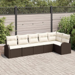 Rantry 6-teilige Garten Sofagarnitur mit Kissen Braun Poly Rattan, 2-Sitzer Garten Sofa mit Stauraum & Kissen Braun Poly Rattan Gartenlounge Model3354727