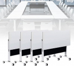 Large Folding Conference Room Table Set - 4 Pack Mobile Conference Tables with Hinged Lid for 2-10 People, Sturdy Metal Frame, Ideal for Office Training and Podcast Sessions