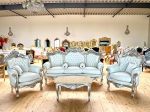 Sofa Set French Louis Style in White Retro Baroque Rococo Style Couch Set in White Faux Leather Silver Frame for Home Decor for Hotel Lobby Decor