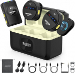 NEEWER KM18 Wireless Microphone with USB C Charging Case OTG 48 kHz 24 Bit 20H Battery 3.5 mm TRS 150 m Range Noise Reduction Mini Lapel Microphone Lavalier Mik Compatible with iPhone Android PC