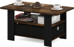 Furinno Andrey Coffee Table with Drawer, Amber Pine/Black