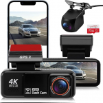 Dashcam auto eesmine tagumine 4K + 2K autokaamera 64GB SD kaardiga ADAS BSD WiFi GPS Dashcam 170 &deg; laias nurgas, G-sensor, &ouml;ine n&auml;gemine, Loop salvestamine, parkimise j&auml;lgimine, App Control