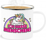 Shirtracer Emaille Becher Blechbecher - Statement - Ich hasse Menschen - Einhorn - 300 ml - Wei&szlig; Silber - statements i hat people frohes neues jahr new year statement-spruch mit