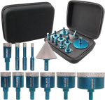 MINLAYCUT Diamond Tile Drill Bit Set 6/8/10/20/25/28/32/35/45/65 mm 11 Pieces Diamond Hole Saw with 50 mm Finger Mill Adapter for Porcelain Tile Granite Marble Dry Drilling