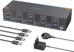 8K KVM Switch 4 PC 3 monitori 4K @ 144Hz 8K @ 60Hz, HDMI 2.1+ 2 DisplayPort 1.4 KVM Switch 4 port 4 arvutile, mis jagavad 3 monitori ja 4 USB seadet, kolmekordne monitor KVM juhtmega kaugjuhtimispuldiga ja 4 USB 3.0-ga.