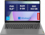 Lenovo IdeaPad 3 s&uuml;learvuti 15,6" FHD (1920x1080), Intel Core i3-1215U, 8 GB RAM, 512 GB SSD, Windows 11 Home, WiFi 6 - Arctic Grey, Amazon Exclusive
