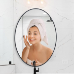 Ovaalne seinapeegel 61 x 91 cm - kaasaegne alumiiniumraamiga vannitoa peegel - plahvatuskindel, purunenud klaas ei voola v&auml;lja.