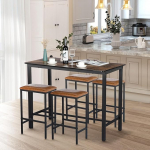 buybyroom s&ouml;&ouml;gilaud ja toolide komplekt 5-osaline Vintage puidust tera s&ouml;&ouml;gilaud koos 4 pehmendusega tooliga, mustad metallist laua jalad, tooli jalad, sobib k&ouml;&ouml;ki, elutuppa, s&ouml;&ouml;gituppa, 120 x 60 x 90,5 cm laud, 120 x 60 x 90,5 cm laud