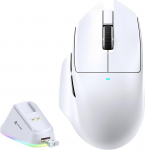 MAMBASNAKE x Attack Shark V6 traadita m&auml;nguhiir magnetilise laadimisalusega 65g kerge PAW3311 sensor 25000DPI, BT/2.4G/USB-C, 100M kl&otilde;psu, 500mAh aku paremale k&auml;ele valge