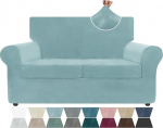 ZNSAYOTX Luxury Velvet Diivan Cover 3 t&uuml;kki Stretch diivan katted 2 padjad diivan pehme kahe istuja Slipcover elutuba libisemisvastane koera istme m&ouml;&ouml;bli kaitsja (Stone Blue) 55 "-69" (2)