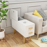 Diivanipoolne laud 2 sahtliga, Flip Lid Storage Slim ja Long Storage Cabinet, t&auml;ispuidust kapi, h&uuml;draulilised hinged, nurgalaud elutuppa (v&auml;rv: valge, suurus: 100 x 30 x 60 cm)