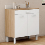 IDMarket - Madal k&ouml;&ouml;gibuffet 80 cm Cina T&ouml;&ouml;laua k&otilde;rgus 83 cm 2 ust + sahtli, p&ouml;&ouml;giefekt ja valge v&auml;rviga