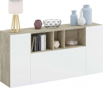 Habitdesign, kaasaegne 3 uksega riidekapp - buffet ja k&uuml;lgkapp elutuppa v&otilde;i s&ouml;&ouml;gituppa, Alaska tammepuust ja Artic White, palju hoiuruumi, m&otilde;&otilde;tmed: 150 x 76 x 41 cm (S x K x S), Loira