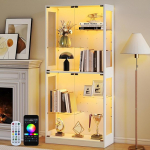 Lamtor klaasist vitriinkappide seisev LED-valgustusega - 175 cm klaasist vitriinkapp elutoa vitriinkapp reguleeritava riiuliga, rakenduse ja kaugjuhtimispuldiga 6000+ v&auml;rvi (valge)