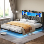 YITAHOME LED voodiraam koos peaplaadiga LED valgustus USB laadimisjaam koos peaplaadiga Ujuv disain Metallraam Kangas kattega halli v&auml;rvi ilma madratsita 180 x 200 cm