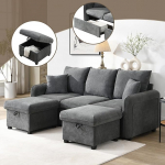 Homgoday Multifunktionale Ecksofa U-Form-Dreisitzer Polster-Sofa mit Staufunktion - Inklusive Schubladen + Hocker mit Staufach, modular zerlegbares Sofa-Set mit Schlaffunktion, Chenille-Bezug Sofa WF2