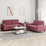 2-TLG. Sofagarnitur Set Weinrot Stoff Couch mit ausgezeichnetem Platz zum Entspannen f&uuml;r Plaudern, Lesen, Fernsehen im Wohnzimmer