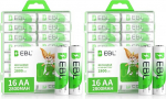 EBL AA patareid 2800 mAh Pack of 16 laetavat AA patareid, k&otilde;rge laadimists&uuml;klid, madal enesepurunemine, sisaldab patareikarbi (2 tk)