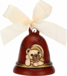 THUN - Limited Edition 2023 Punane kelluke keraamilise teddyga k&auml;sitsi kaunistatud j&otilde;ulukaunistustega maja, 7,3 x 7,3 x 8,5 cm H
