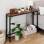 Konsolen Tisch mit 2 Steckdosen und USB-Ports, Ladetisch f&uuml;r Smartphone & Tablet, platzsparender Tisch im Vintage-Look, Ma&szlig;e 100x23x80 cm, Schmalkonsolentisch f&uuml;r Foyers, Farbe Braun/Schwarz