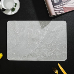Tischset PVC, 10er Set Federn Textur Platzsets f&uuml;r k&uuml;che Speisetisch Hotel, Platz-Matten, Silber, 30x45cm