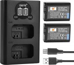 DSTE NP-FW50 asendusaku (2 tk) ja Smart LED Dual USB laadija &uuml;hildub Sony Alpha a6500, a6300, a6000, a7s, a7, a7s ii, a5100, a5000, a3000 mudelitega.