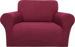 PiccoCasa Stretch Diivan Slipcover 1 Piece Diivan Seat Cover for Diivan Living Room Spandex Jacquard Plaid Washable Couch Furniture Cover for Dogs Burgundy 1 Seater