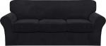 4 tk diivanikate Velvet diivanikatted 3 padjadele Diivan Stretch Diivan Slipcover koos kohandatud istmepatjade kattega, elastne m&ouml;&ouml;bli kaitsja lemmikloomadele, masinpesu (diivan, must)