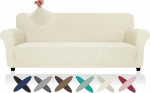 ZNSAYOTX &Uuml;bergro&szlig;er superelastischer Sofabezug (231,1 cm - 279,4 cm), gestreifte Sofabez&uuml;ge, bequem und langlebig, f&uuml;r Hunde und Katzen, Haustiere, extra gro&szlig;e Spandex-Sofabez&uuml;ge (Beige, suurus XL)