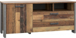 FORTE Clif 1 ukse ja 2 sahtliga TV-kapp vanast puidust Vintage betoonist tumehall, 141,7 x 63,9 x 52,3 cm