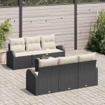 Modulares Gartensofa-Set 7-teilig Schwarz Creme Poly-Rattan mit Stauraum als Outdoor-Sofa-Set