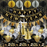 Uus aasta 2024 dekoratsioonid &otilde;hupallide komplektid, Happy New Year Porch Sign, 2024 uusaasta &otilde;htu dekoratsioon, must kuldne uusaasta dekoratsioon