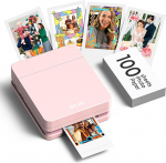 Nelko PP01 kaasaskantav fotoprinter 100 lehe ja tindikassetiga, kohene kleepuv tagaprint iOS/Android, taskuformaadis koos redigeerimisrakendusega, roosa