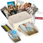 HPRT lauaarvuti fotoprinter 10 cm x 15 cm koos 20 lehe fotopaberi ja 1 lindiga, kiirpildiprinter iPhone'ile, nutitelefonile, termosublimatsioon, Wi-Fi &uuml;hendus, kodu, beež