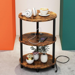 RISWER V&auml;ike &uuml;mmargune k&uuml;ljelaud - 3-tasandiline ovaalne akendelaud v&auml;ikestesse ruumidesse, rustikaalne puidust ja metallist &ouml;&ouml;kapp elutuppa v&otilde;i magamistuppa koos sisseehitatud USB-pistikutega ja