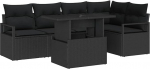 Rantry 6-teiliges Garten Sofa Set mit Kissen Schwarz Poly Rattan, 2-Sitzer Garten Sofa mit Stauraum & Kissen Schwarz Poly Rattan Gartenlounge Model3357566