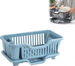 Cmeilau Over Sink Kitchen Counter Dish Dryer, Medium Dish Dryer with Large Capacity, Organiser, Dish Drain, Removable Cutlery Basket with Cage for Knife/Fork (Blue)