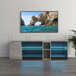 Mondeer TV Cabinet, LED TV Lowboard TV Stand with 5 Open Compartments and 1 Door, Suitable for Living Room, Bedroom, W 140 x H 45 x D 37.5 cm, Black and Grey