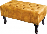 Riess Ambiente Chesterfield Design Footstool 80 cm Mustard Yellow Velvet Button Stitching Rivet Trim Stool Velvet Stool Footrest Living Room Stool Ottoman
