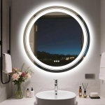 LUVODI Round Bathroom Mirror with Lighting: Round Mirror 60 cm with Backlight and Front Lighting, Anti-Fog Dimmable 3 Light Colours Illuminated Wall Mirror with 3 Touch Switches IP66