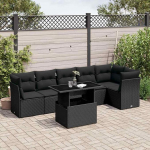 Diivanvoodi komplekt, aia diivanikomplekt koos padjadega, 7 t&uuml;kki, must, Polyrattan diivanvoodi, elutuba, aia diivanikomplekt, kaasaegsed diivanid v&auml;litingimustes kasutamiseks, m&ouml;&ouml;bel x1