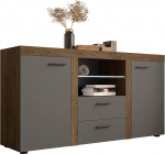 Mirjan24 Rango sahtlikapp klaasist alusega, Highboard Sideboard, Sideboard, naturaalsed toonid, mitmeotstarbeline kapp, elutoa kapp, k&uuml;ljepaneel, kapp (koos valgustusega, Lefkas Tamm / grafiit)