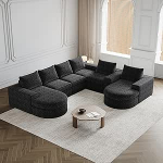 Moodul diivan nurgadiivan koos Chaise Longue'ga 322 x 271 x 81 cm, mitmepoolsed diivanid, moodul diivan, &scaron;enill diivan kumerate elementidega ja lamamistooliga, moodul kombineeritud diivan, must