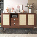 Soweiz Sideboard 3 l&uuml;kanduksega ehtsast rotangist ja 2 sahtlit, hingav, stabiilne ja vastupidav, mitu riiulit, 155 x 38 x 80 cm (tumedast puidust)